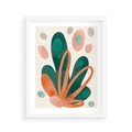 Plakat w ramie 40x50 - Harmonia bez Harmonii - akwarelowe abstrakcyjne kształty, zieleń i pomarańcz - rama biała