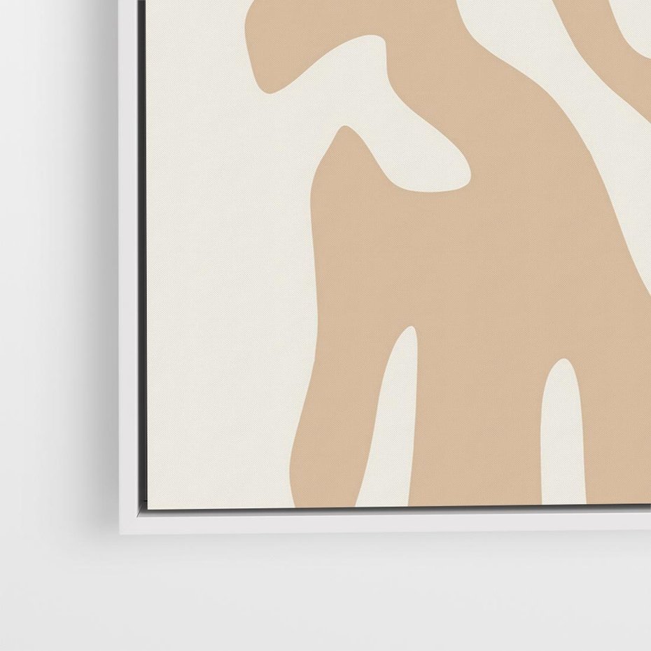 Obraz w ramie 80x80 - Eksploracja Abstrakcji - beżowa absrakcyjna kompozycja, czarny akcent - rama biała