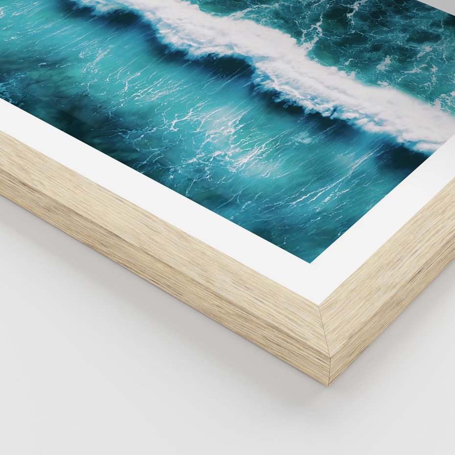 Plakat w ramie 40x50 - Błękitna Siła Oceanu - fale, ocean - rama drewno