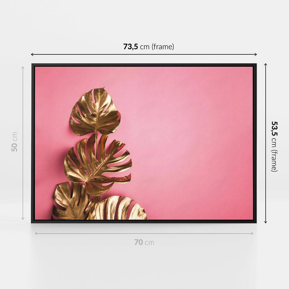 Obraz w ramie 70x50 - Luksusowa Elegancja - złote, liście - rama czarna