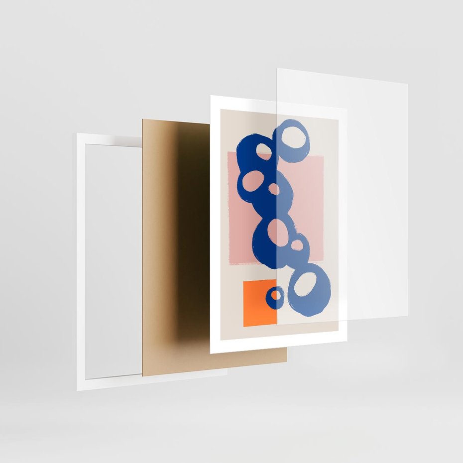 Plakat w ramie 50x70 - Migocące Plamiste Echa - abstrakcja, nowoczesny plakat - rama biała