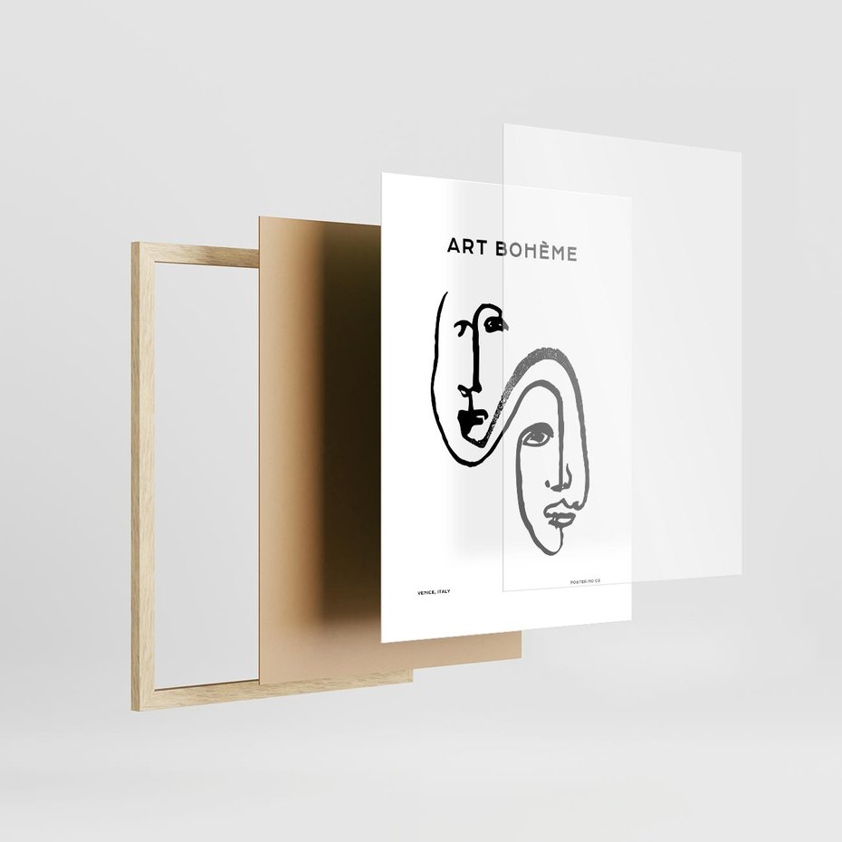 Plakat w ramie 30x40 - Rozbijające Granice Boho - boho sztuka, twarze - rama drewno