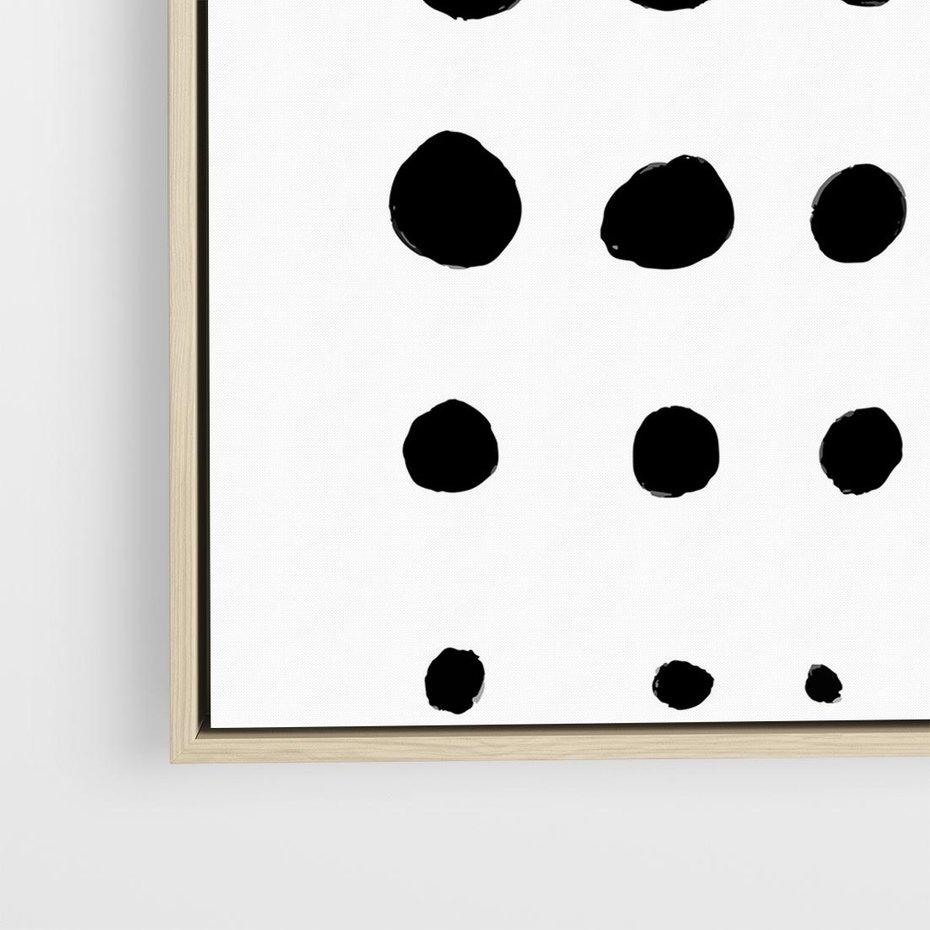 Obraz w ramie 80x80 - Refleksje Światła - minimalistyczna kompozycja, czarne kropkina białym tle - rama drewno