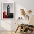 Plakat w ramie 50x70 - Budka telefoniczna przed Big Benem - budka, Londyn - rama drewno