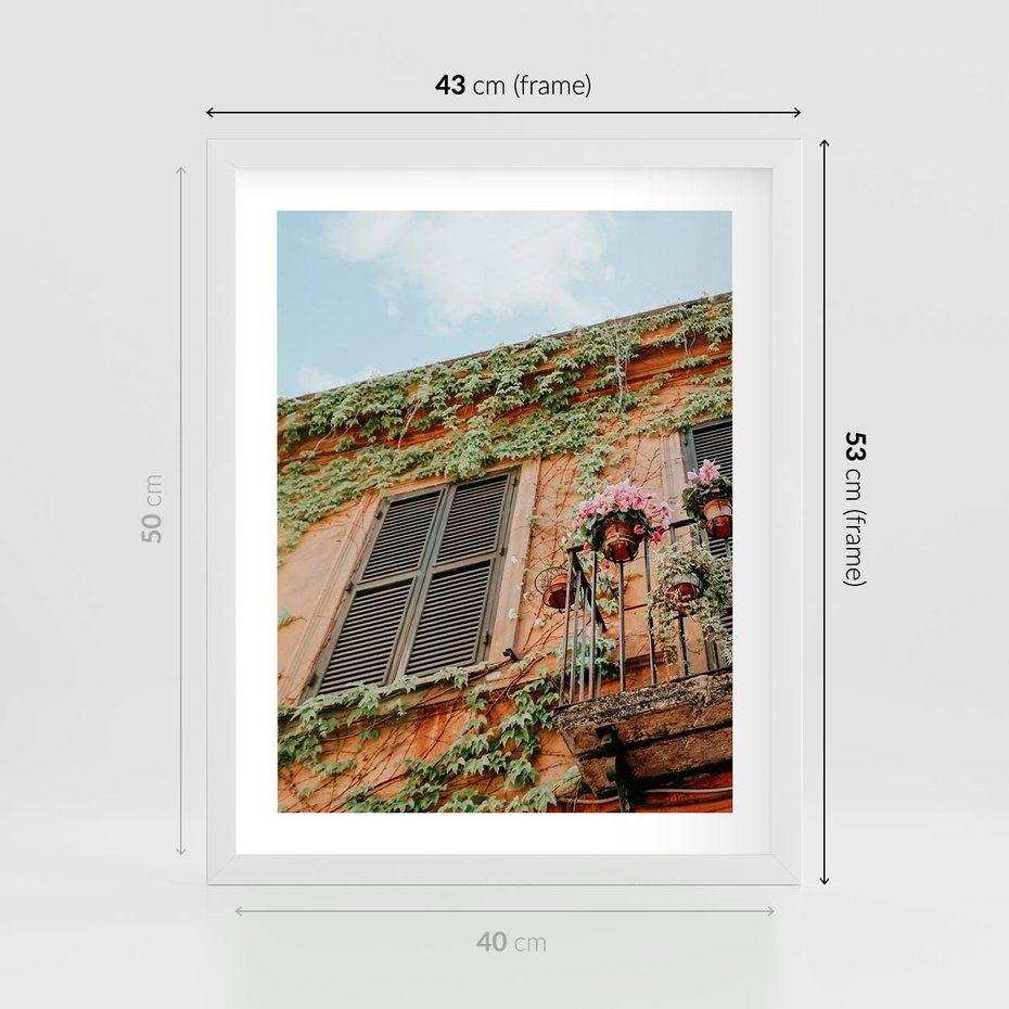 Plakat w ramie 40x50 - Okno do włoskich budynków - włoskie, budynki - rama biała