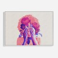 Obraz w ramie 120x80 - Kwiaty we Włosach - różowa postać, grafika - rama biała