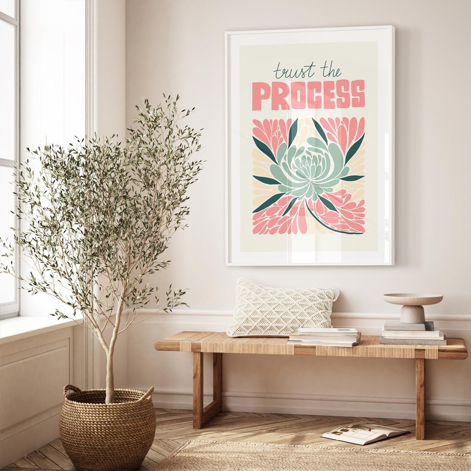 Plakat bez ramy 50x70 - Rozbijające Barwy - abstrakcyjny pastelowy kwiat, wyrazista typografia