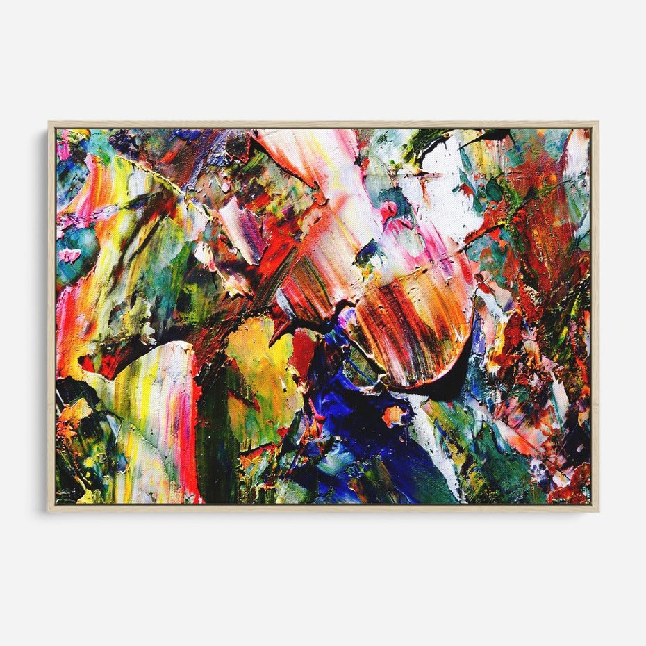 Obraz w ramie 120x80 - Szalejące ognie kolorów - abstrakcja, farby olejne - rama drewno