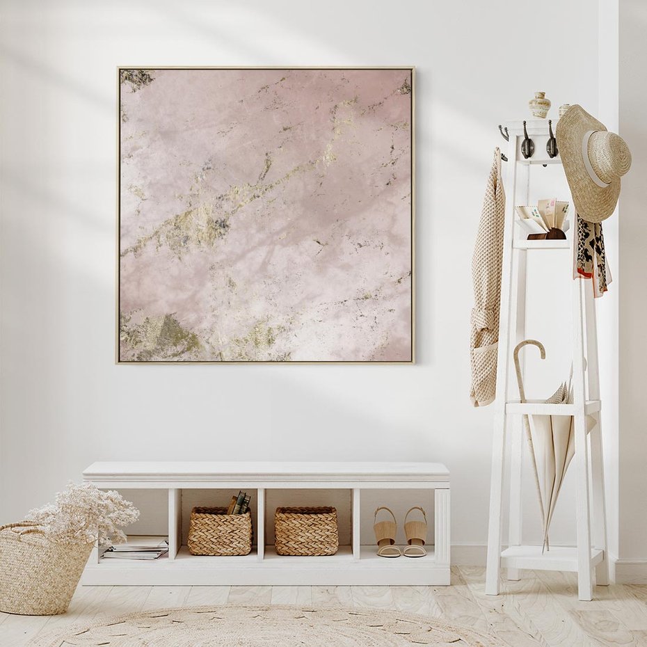 Obraz w ramie 80x80 - Piękno w Szczegółach - marmur, złoto - rama drewno