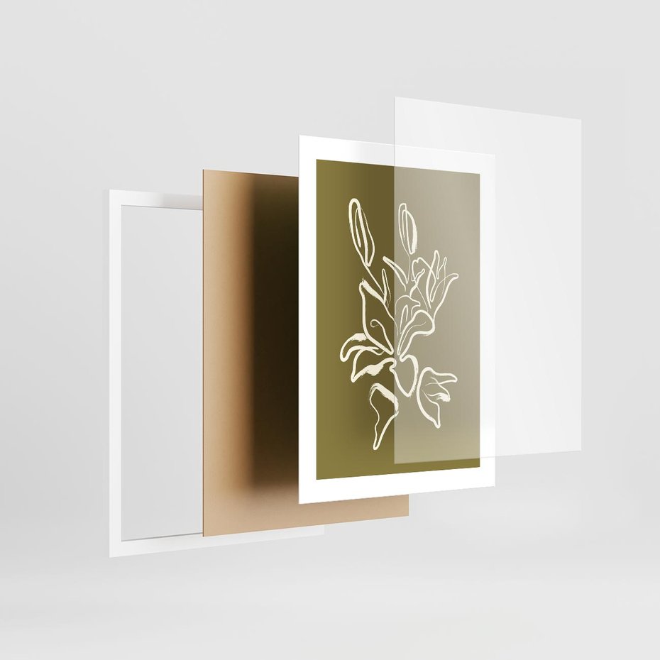 Plakat w ramie 30x40 - Przenikające Barwy - abstrakcyjna roślina, kwiaty - rama biała