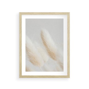 Plakat w ramie 30x40 - Czysty Minimalizm - białe trawy, minimalizm - rama drewno
