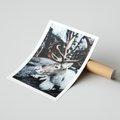 Plakat bez ramy 21x30 - W Zimowej Krainie - renifer, zima