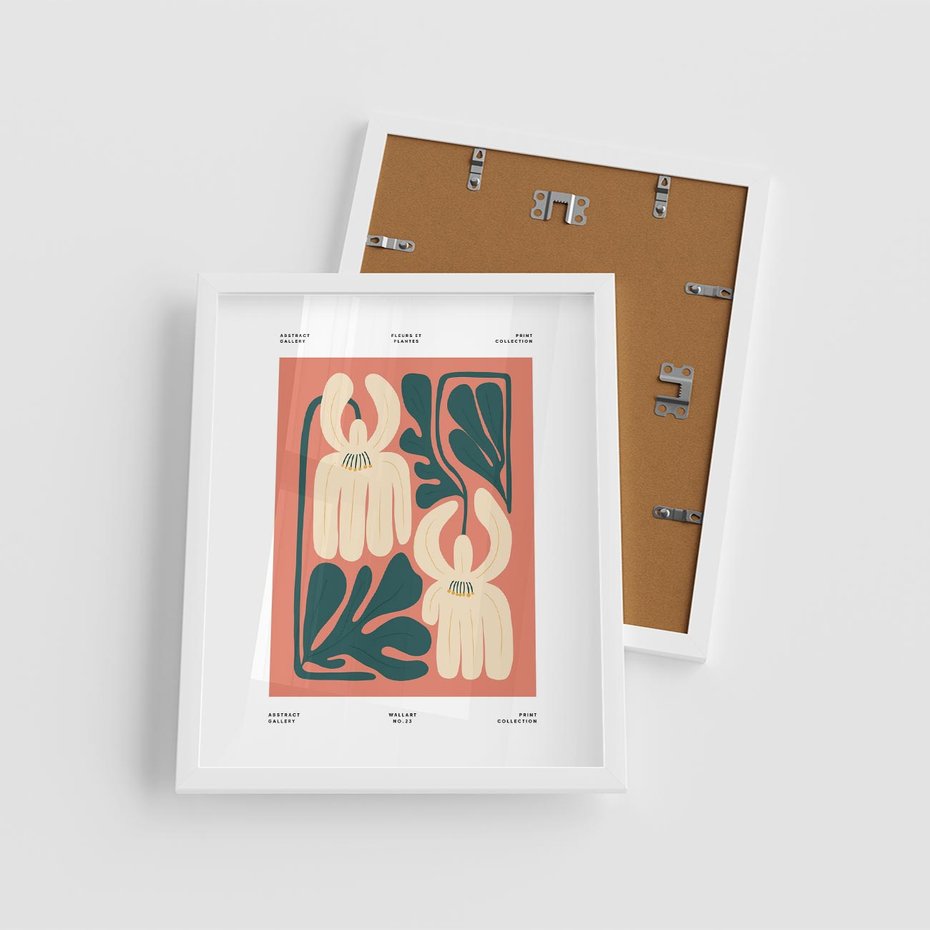 Plakat w ramie 40x50 - Migotliwe Echa - kwiaty, nowoczesna abstrakcja - rama biała