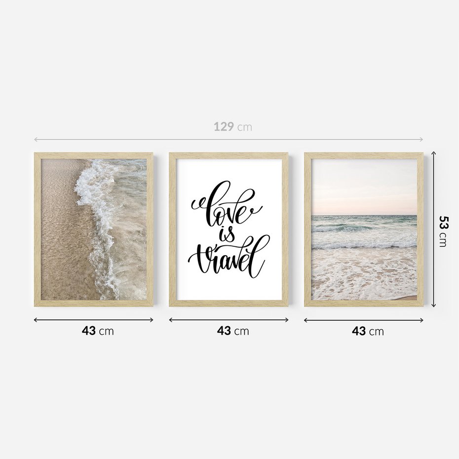 Zestaw obrazy w ramie 40x50 galeria - Plaża, morze, podróż, cytat - rama drewno