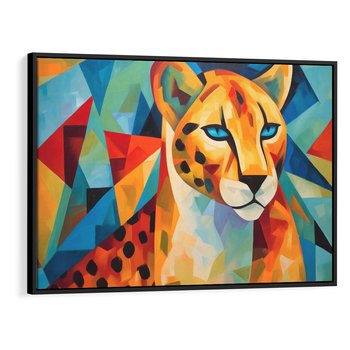 Obraz w ramie 70x50 - Dzikie Piękno - abstrakcyjny portret geparda, intensywne kolory - rama czarna