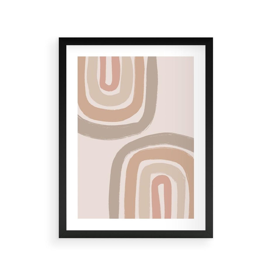 Plakat w ramie 30x40 - Migotliwe Tęczowe Przestrzenie - abstakcyjne tęcze, delikatne odcienie beżu - rama czarna