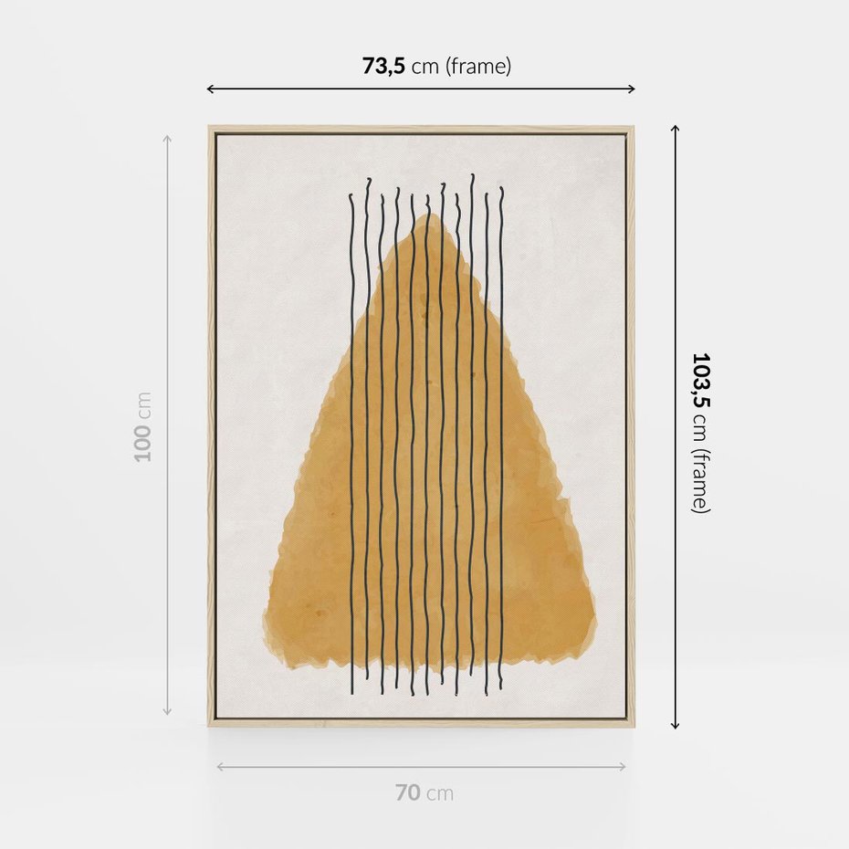 Obraz w ramie 70x100 - Migocące Impulsy - abstrakcyjna akwarelowa plama, nieregularne kreski - rama drewno