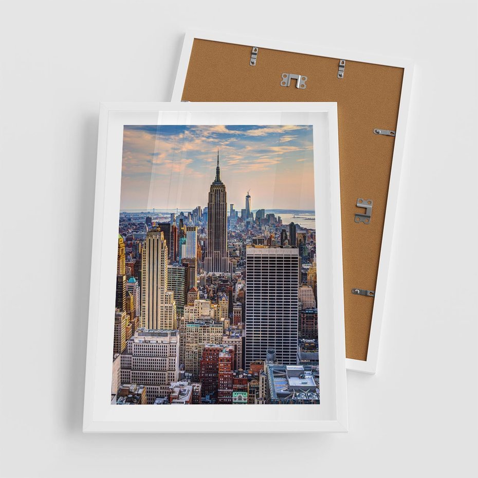 Plakat w ramie 50x70 - Manhattan - Wieżowce Nowego Jorku - Manhattan, Nowy Jork - rama biała