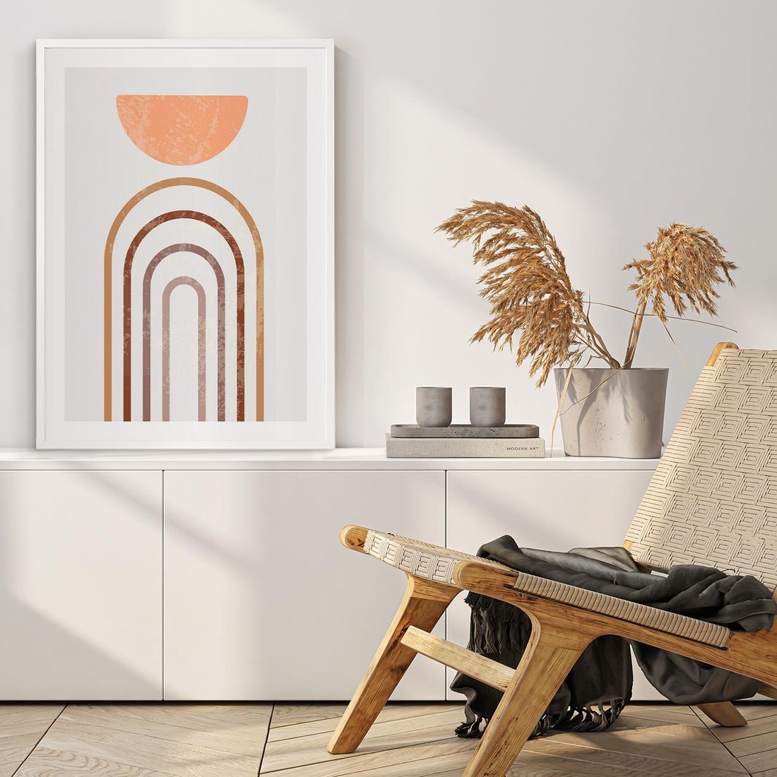 Plakat w ramie 30x40 - Geometryczny Blask Złota - grafika, złoto - rama biała