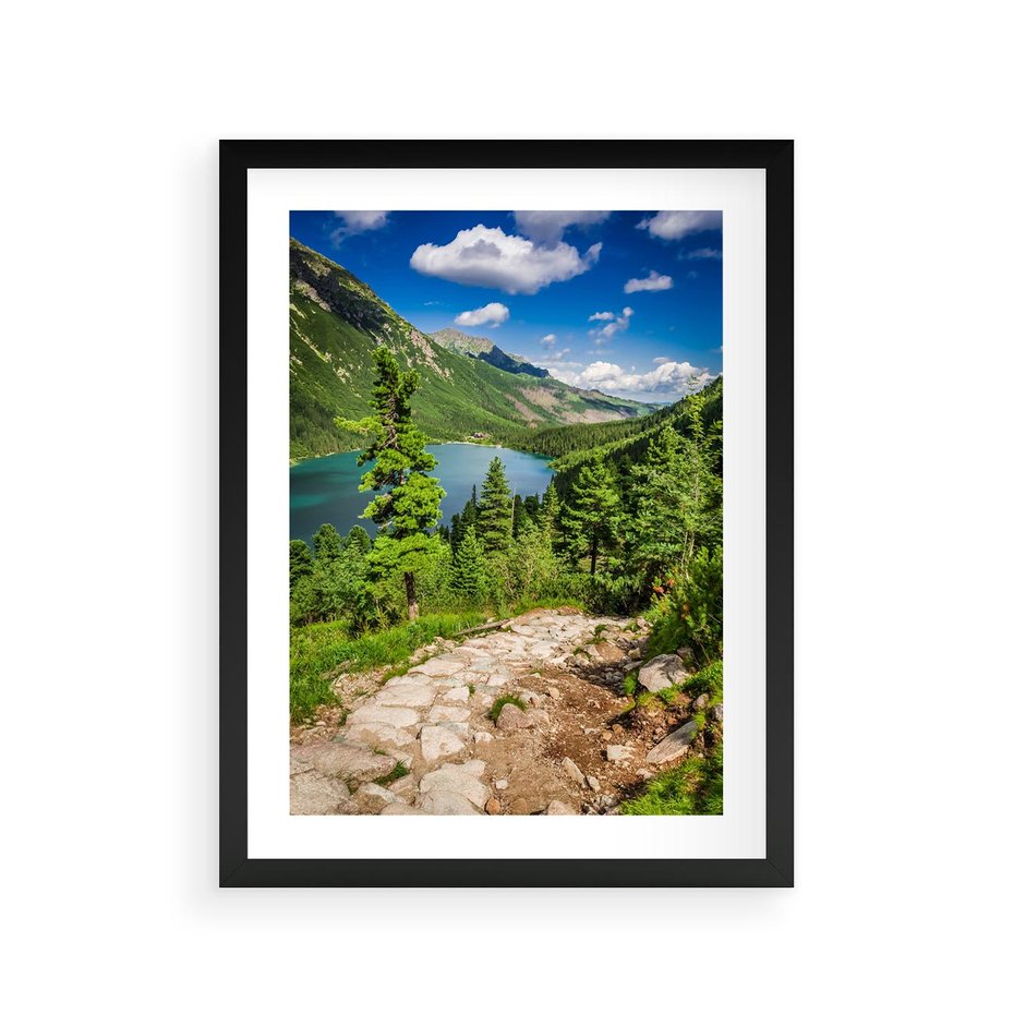 Plakat w ramie 30x40 - Jezioro górskie: harmonia natury - jezioro, góry - rama czarna