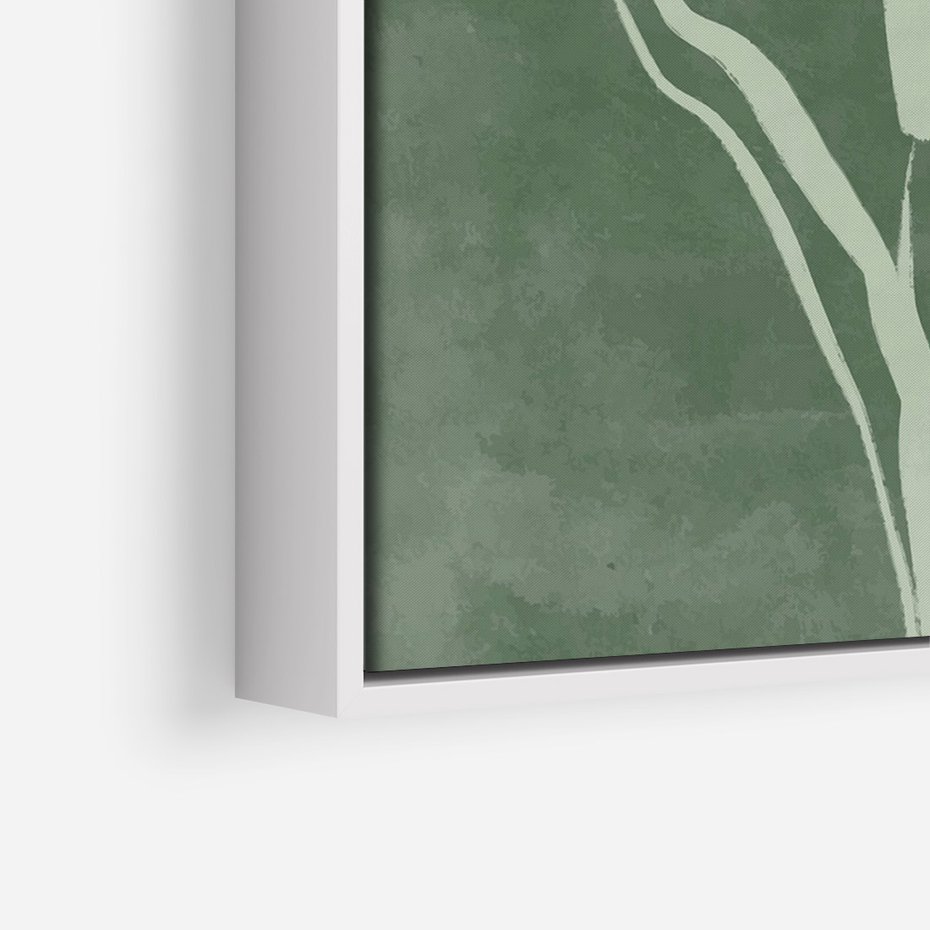 Obraz w ramie 80x120 - Zielony Oddech - zielona abstrakcja, zgaszona zieleń - rama biała