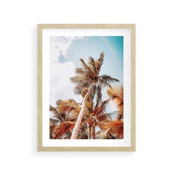 Plakat w ramie 50x70 - Plażowa Idylla z Palmami - palmy, rajska plaża - rama drewno