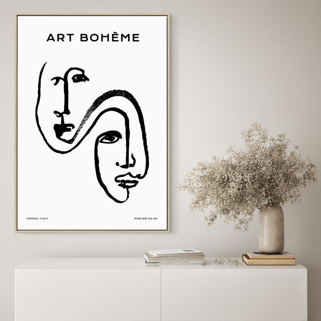 Obraz w ramie 80x120 - Rozbijające Granice Boho - boho sztuka, twarze - rama drewno