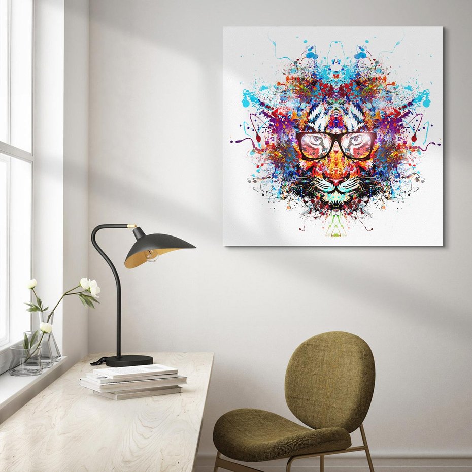 Obraz na płótnie 80x80 - Tygrys w graficznej oprawie - tygrys, grafika