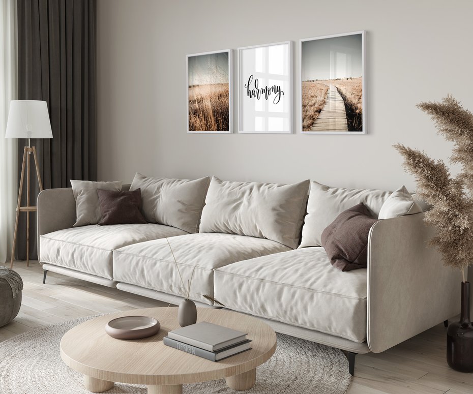 Zestaw obrazy w ramie 40x50 galeria - Harmonia, minimalizm, cytat, typografia - rama biała