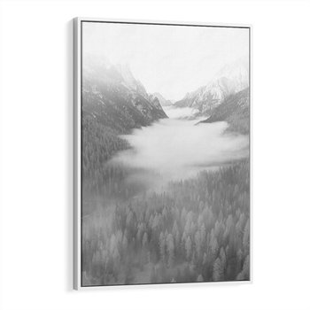 Obraz w ramie 50x70 - Szare Góry - zamglony krajobraz, las - rama biała