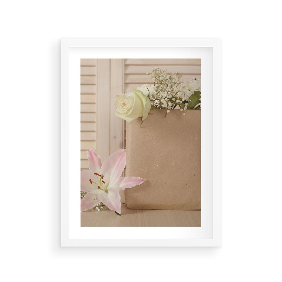 Plakat w ramie 30x40 - Elegancja W Prostocie - kwiaty, mnimalizm - rama biała