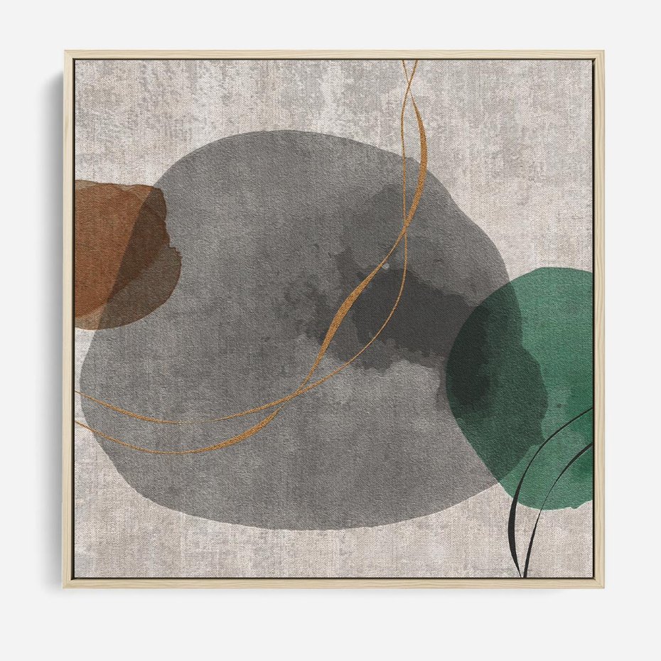 Obraz w ramie 80x80 - Delikatne Plamy - akwarelowe plamy, złote linie - rama drewno