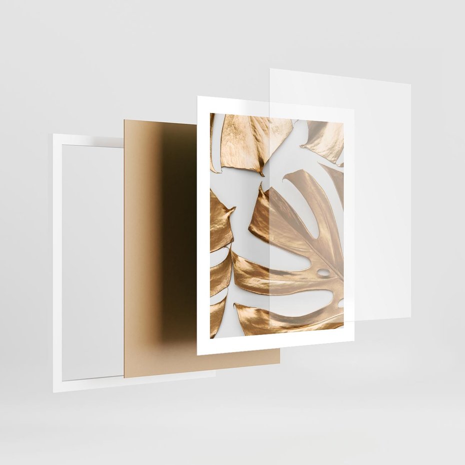 Plakat w ramie 40x50 - Siła Natury - złote, liście - rama biała