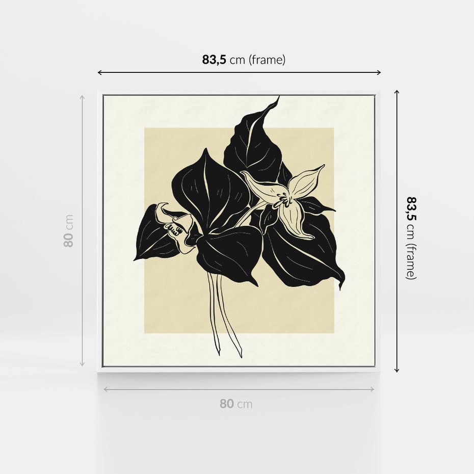 Obraz w ramie 80x80 - Ekspresja w szkicowanych kształtach - kwiaty, typografia - rama biała