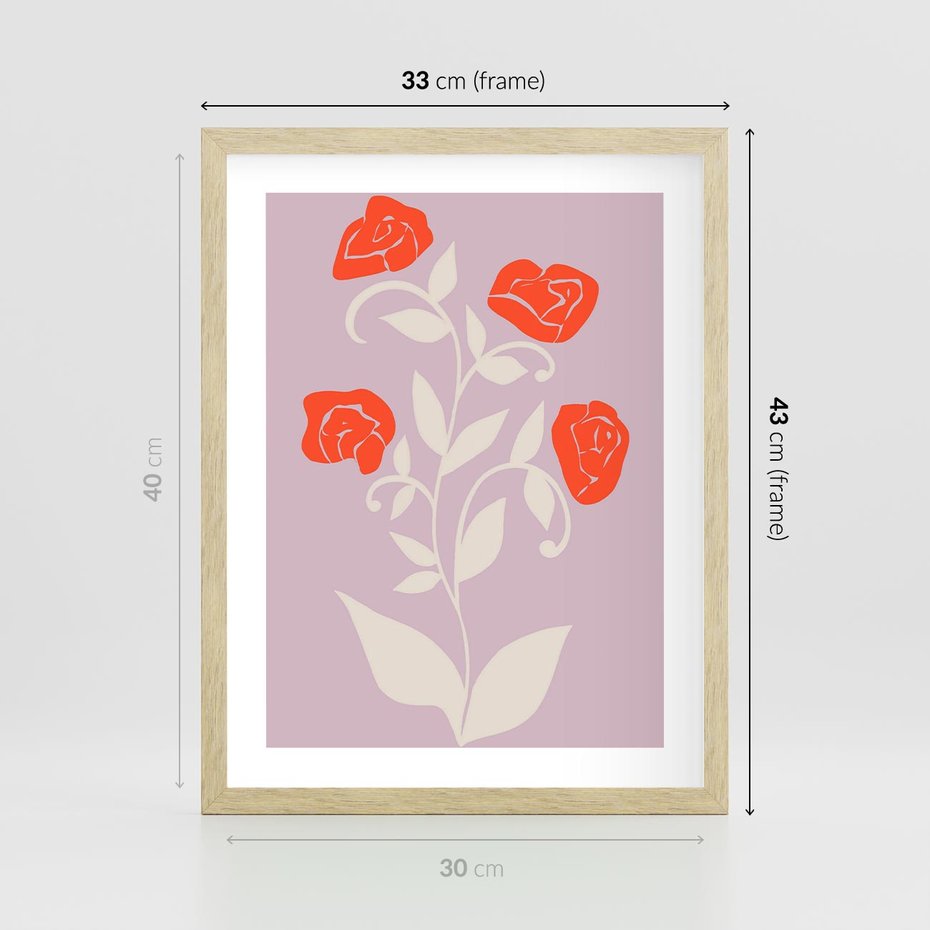 Plakat w ramie 30x40 - Migotliwe Widzenie Kwiatów - nowoczesny plakat, roślinne motywy - rama drewno