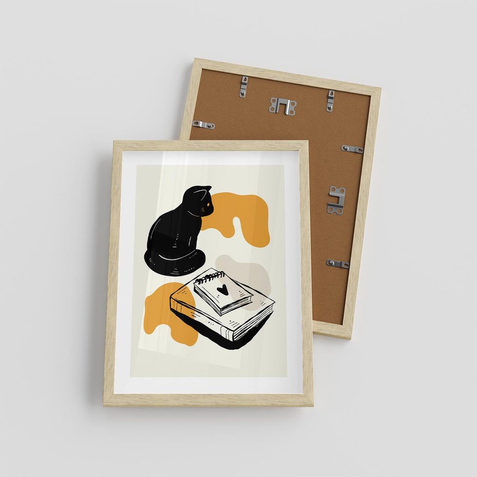 Plakat w ramie 30x40 - Nowoczesny Kot - grafika, kot - rama drewno