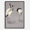 Obraz w ramie 70x100 - Spojrzenie wstecz w pędzlu - szkic rysunek, japońskie żurawie - rama czarna