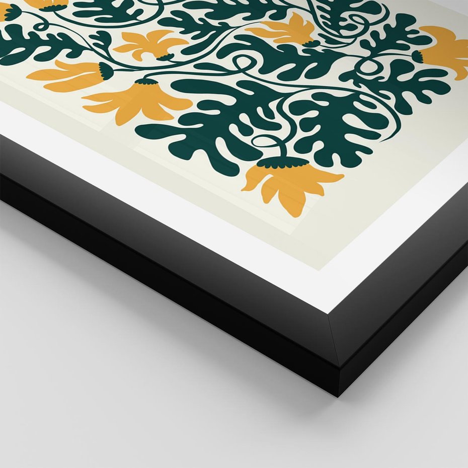 Plakat w ramie 50x70 - Impulsy Kreatywności - abstrakcyjne żółte kwiaty, kompozycja - rama czarna