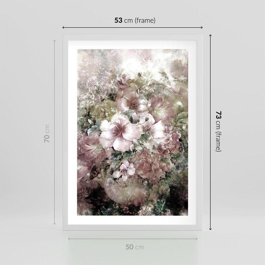 Plakat w ramie 50x70 - Piękno natury na płótnie - kwiaty, olejne - rama biała