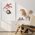 Plakat bez ramy 21x30 - Filiżanka Kawy z Gałązką Jarzębiny - kawa, gałązka jarzębiny