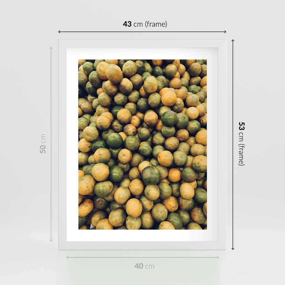 Plakat w ramie 40x50 - Świeżość Cytrusów - cytryny, limonki - rama biała