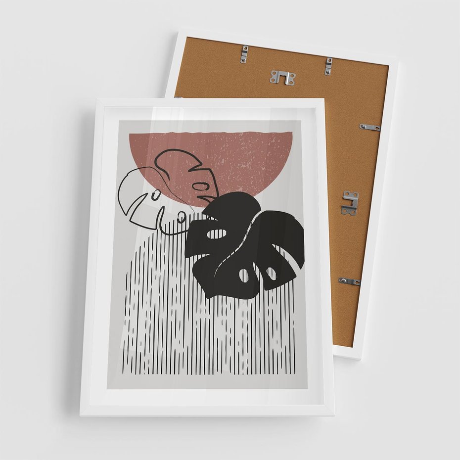 Plakat w ramie 50x70 - Nowoczesna Monstera: Szkic w Grafice - nowoczesna grafika, monstera - rama biała