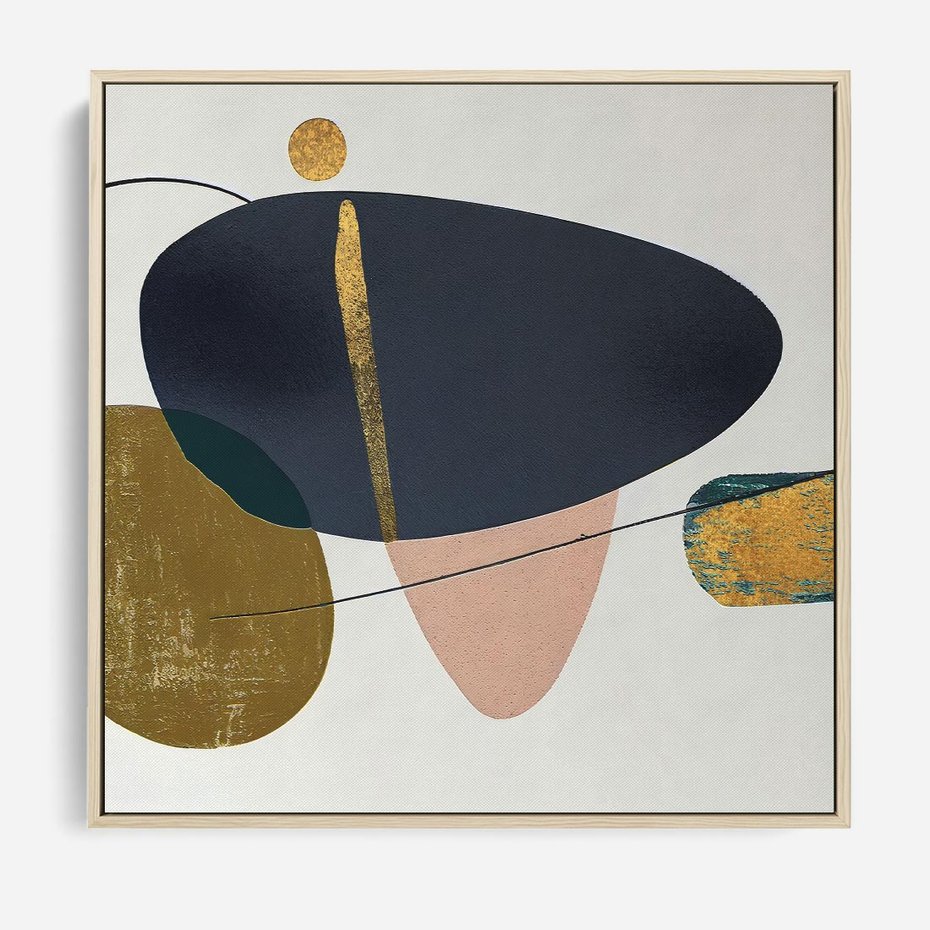 Obraz w ramie 80x80 - Złoto Granatu - abstrakcyjne plamy koloru, złoto - rama drewno