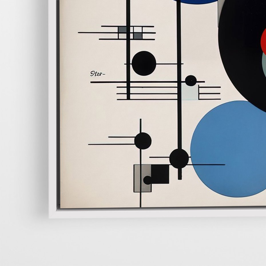 Obraz w ramie 80x120 - Rozkwitające Wibracje Wyobraźni - abstrakcyjna geometryczna kompozycja, koła linie - rama biała