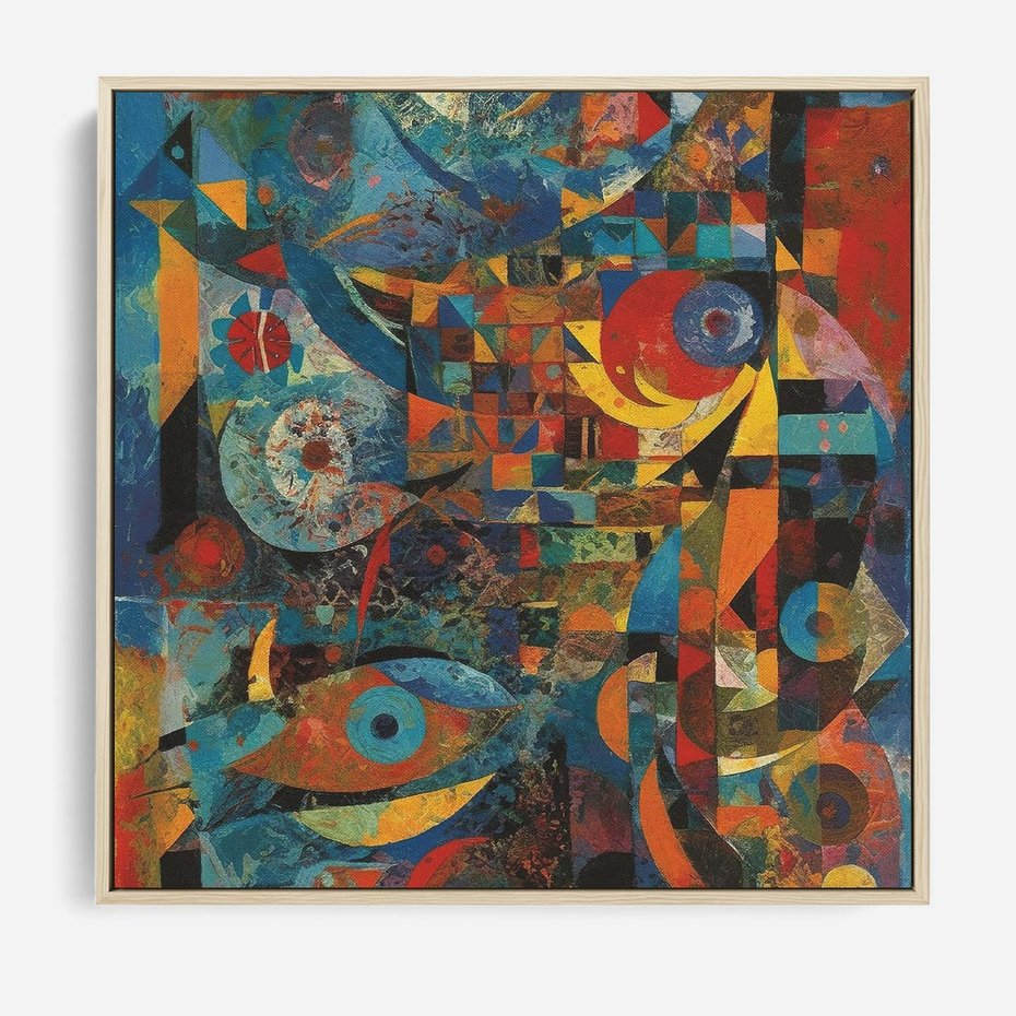 Obraz w ramie 80x80 - Migotliwe Przesunięcia Konturów - abstrakcyjny obraz, sztuka abstrakcji - rama drewno