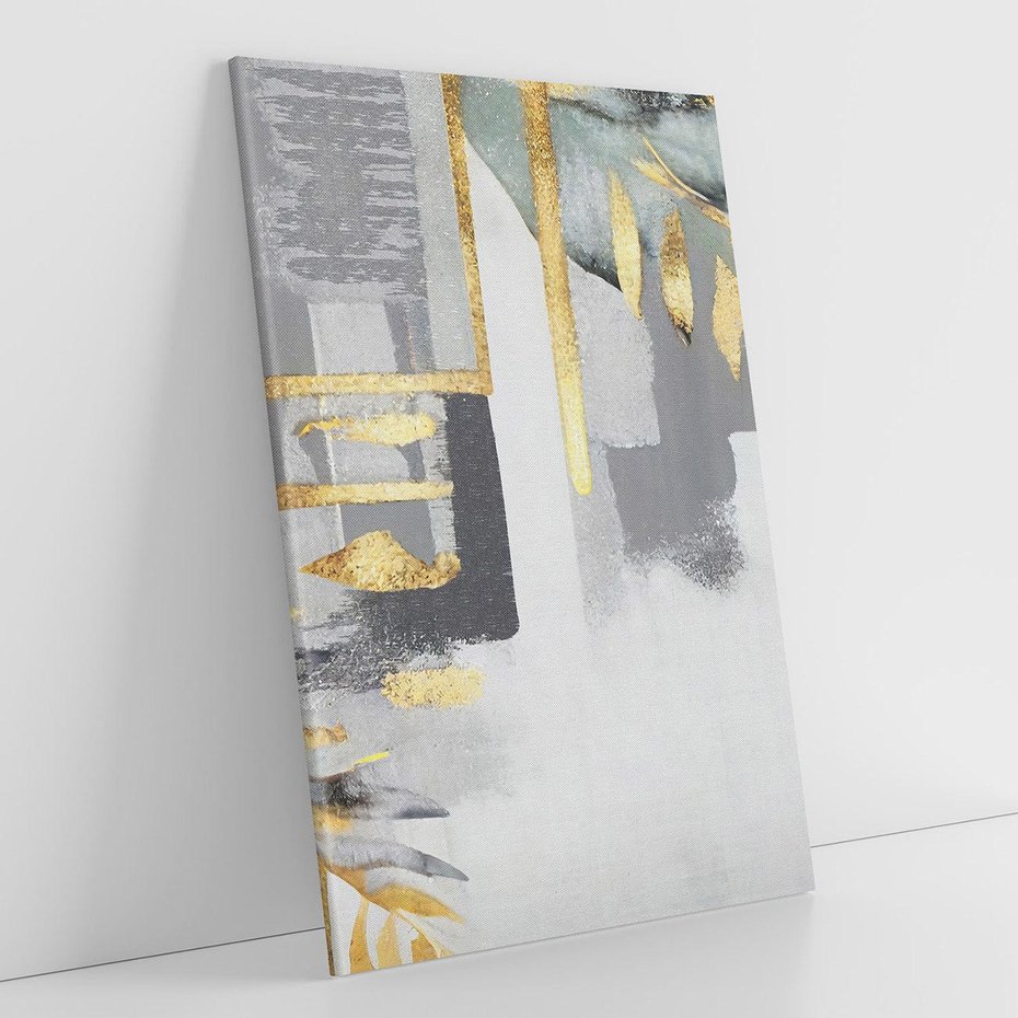 Obraz na płótnie 80x120 - Złote Palmy w Stylu Modern - geometryczne złote linie, szare tło