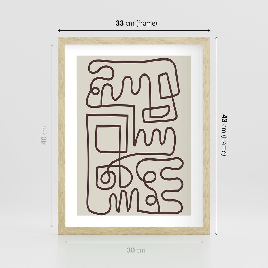 Plakat w ramie 30x40 - Etniczna Abstrakcja - nowoczesna boho grafika, abstrakcja - rama drewno