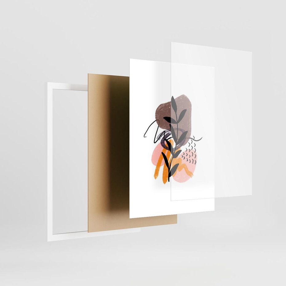Plakat w ramie 30x40 - Echa Kształtującej się Wyobraźni - abstrakcyjna sztuka, liść gałązka - rama biała