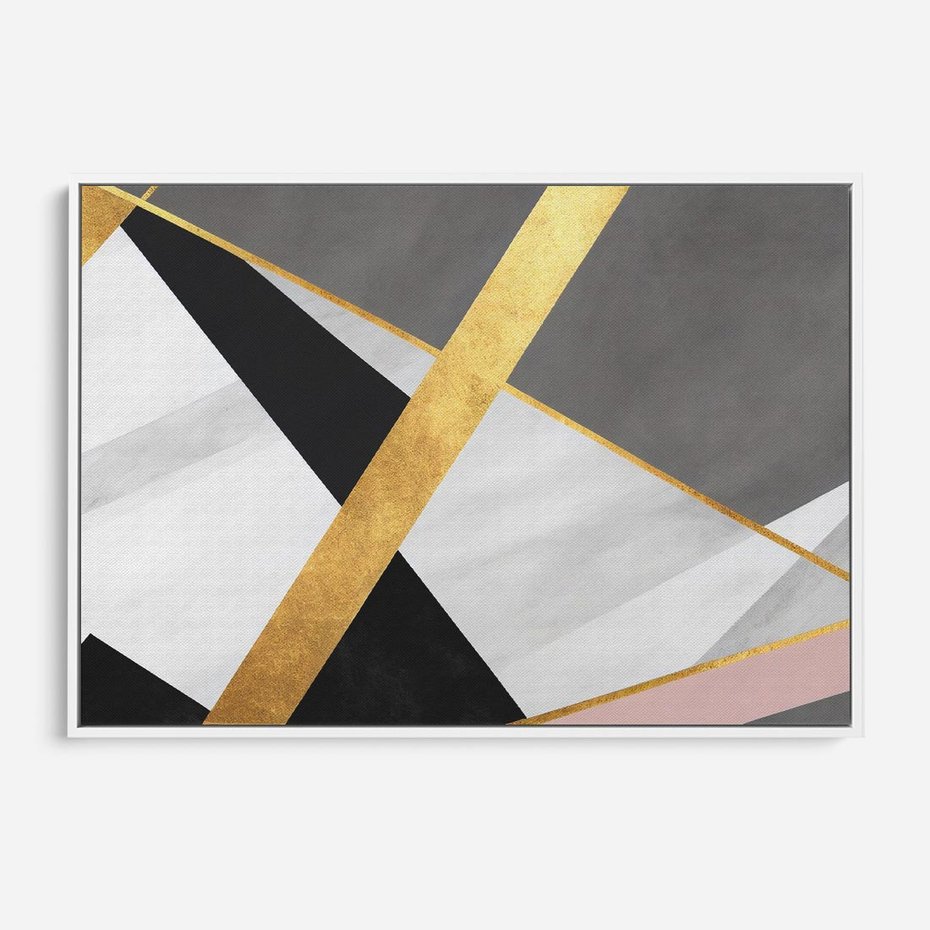 Obraz w ramie 120x80 - Pudrowe Abstrakcyjne Lustra - złote abstrakcyjne linie, szarość - rama biała