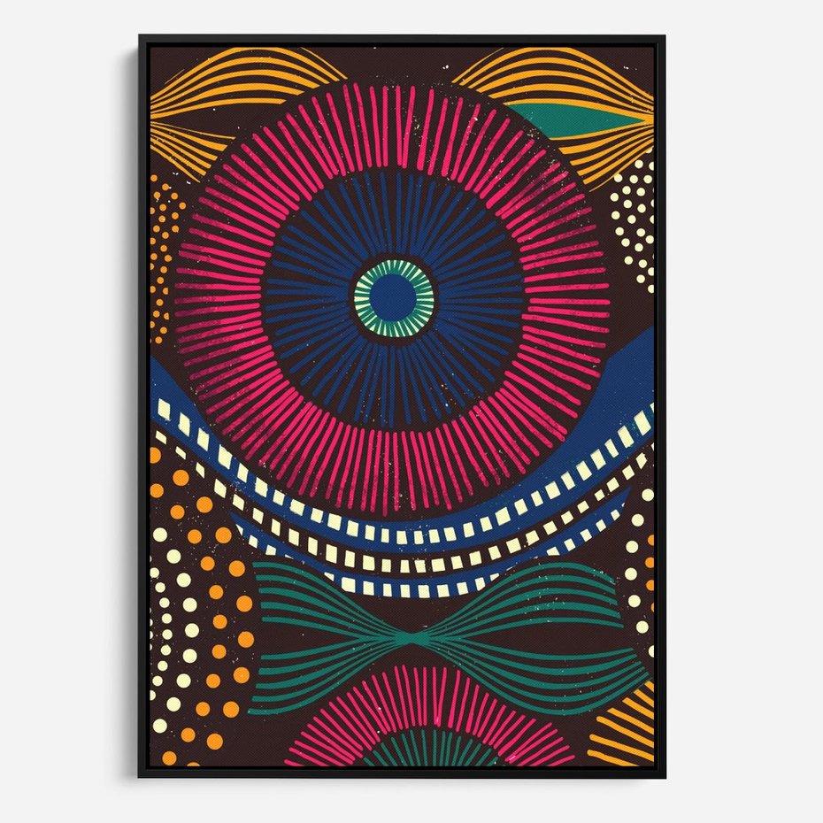 Obraz w ramie 50x70 - Energia Wzorców - enticzne wzory, kształty - rama czarna